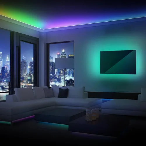 Vista 8 de Monster Tira de luces LED inteligentes RGB+IC de 25 pies, tira de luces reactivas de sonido para dormitorio, control de aplicación y voz, tira