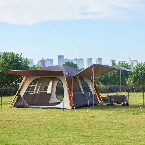 Vista 10 de KTT Extra Large Tent 6-12-14 Person,Family Cabin Tents,2 Rooms,3 Doors and 3 Windows with Mesh,Straight Wall,Waterproof,Double Layer,Big Tent for