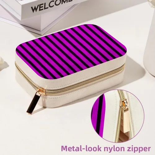 Vista 6 de Personalized Travel Mini Jewelry Box Organizer Storage Case for Women Rose Black Color Stripes