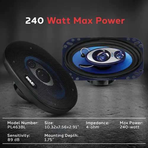 Vista 2 de Pyle 4' x 6' Sistema de altavoces de sonido de tres vías - Audio fuerte triaxial de rango medio profesional 240 vatios por par con impedancia de 4