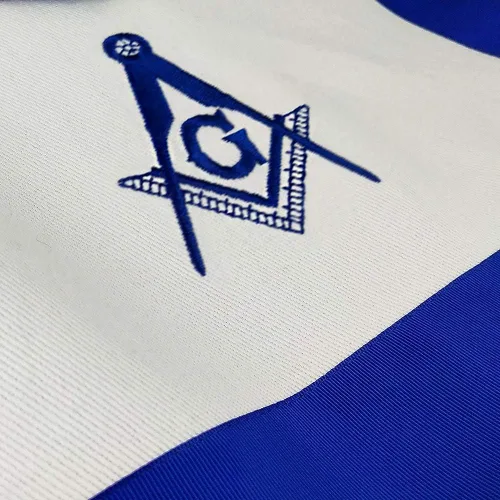 Vista 4 de Delantal Masonic Master Mason - Azul Lodge - Tela blanca con bordado