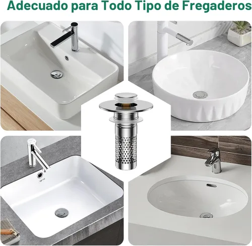 Vista 8 de Colador de Drenaje para Lavabo de Baño, Tapón Emergente Universal para Lavabo Recogedor de Pelo, Cesta de Filtro de Drenaje de Acero Inoxidable