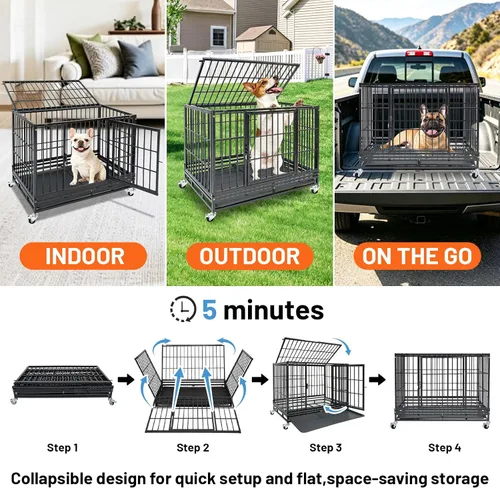 Vista 9 de 36 Inch Stackable Heavy Duty Dog Crate with Wheels for Medium Dog
