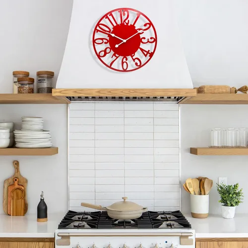 Vista 4 de Reloj de pared grande de 16 pulgadas, silencioso y moderno, funciona con pilas, moderno reloj decorativo de metal rojo para patio, porche, área