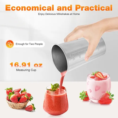Vista 5 de Mezclador eléctrico de bebidas, mezclador retro y espumador de leche, taza de acero inoxidable de 17.7 fl oz, 2 velocidades (16,000-22,000 RPM)