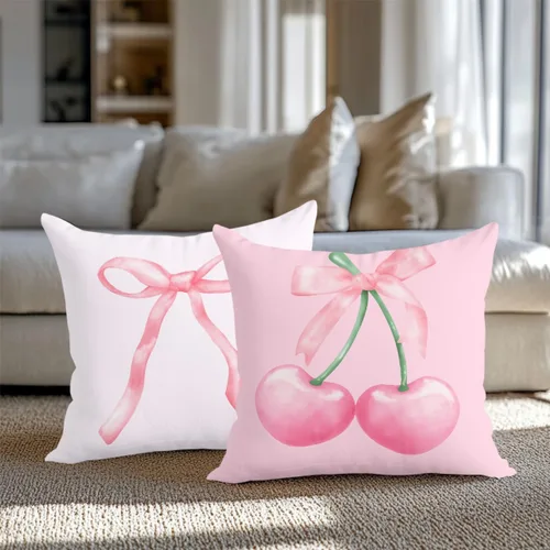 Vista 4 de 2 piezas de fundas de almohada de 18 x 18 pulgadas, fundas de almohada de estilo coqueto, fundas de almohada decorativas con arco rosa, fundas