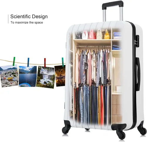 Vista 8 de 4 piezas equipaje conjuntos ligero ABS durable maleta Spinner ruedas Hardshell viaje maletas, Blanco leche, Equipaje ligero e impermeable con rueda