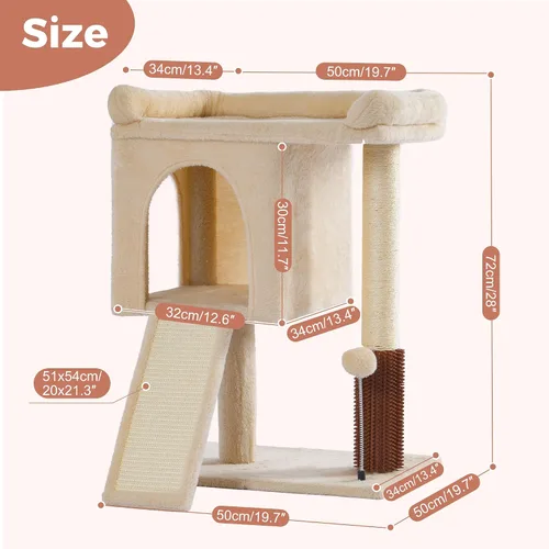 Vista 2 de Torre de árbol pequeño para gatos grandes con cama superior espaciosa de 20 x 13.8 pulgadas, condominio privado para gatos, poste rascador de sisal