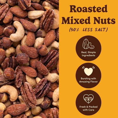 Vista 4 de Nuts com Nueces mixtas tostadas 50% menos de sal, 14 onzas – Nueces surtidas con almendras, anacardos, nueces pecanas, nueces de Brasil y avellanas