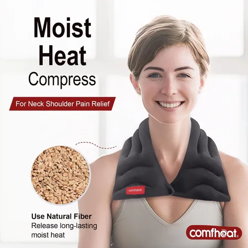 Vista 2 de Almohadilla térmica para el cuello apta para microondas para aliviar el dolor, compresa caliente húmeda, calentador de cuello para microondas
