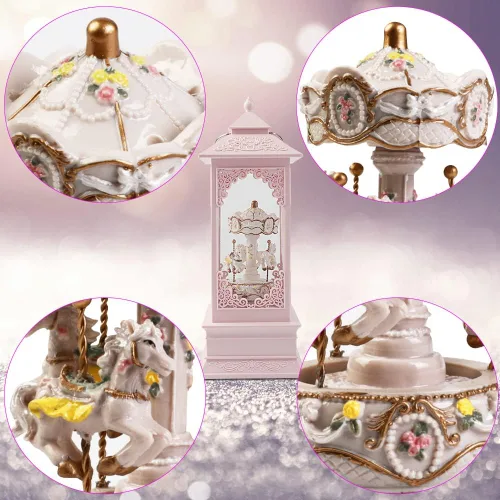 Vista 7 de Caja de música con carrusel de doble rotación de 360° para regalo, mujeres, niños, mamá, hija, nieta, regalo de Navidad y cumpleaños, color rosa