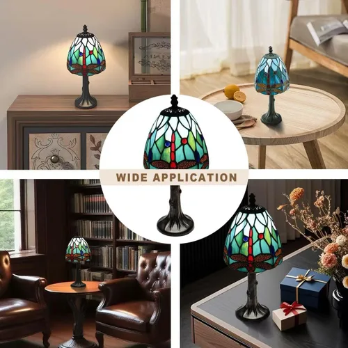 Vista 7 de Lámpara de mesa con diseño de libélula, pequeña lámpara de mesa estilo Tiffany Rsbrillialite Small Tiffany Lamp, Dragonfly Stained Glass Table