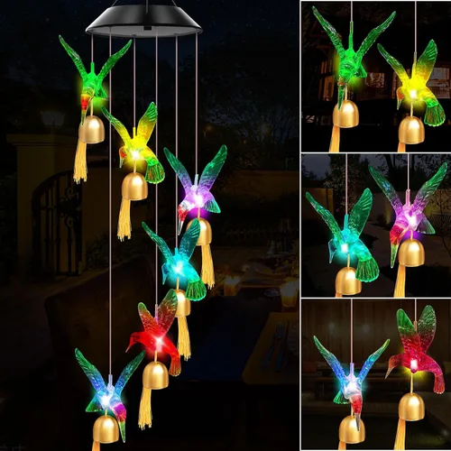 Vista 10 de Campanillas de viento solares para exteriores, luces que cambian de color, regalo para mujeres, mamá, abuela, hermana, mejores regalos, campanillas
