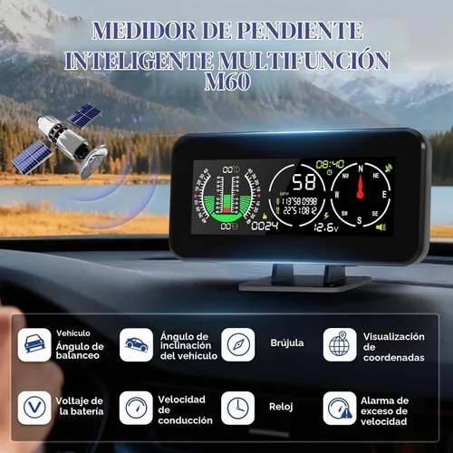 Vista 2 de MR CARTOOL Velocímetro GPS M60 para coche, inclinómetro digital con brújula