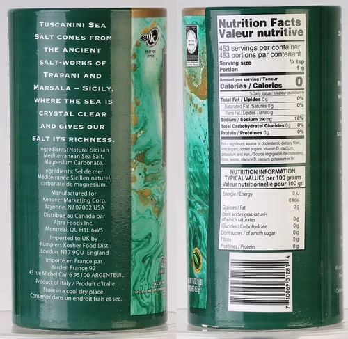 Vista 2 de Tuscanini Sal marina mediterránea fina kosher para la Pascua 16 onzas. Pk de 1.