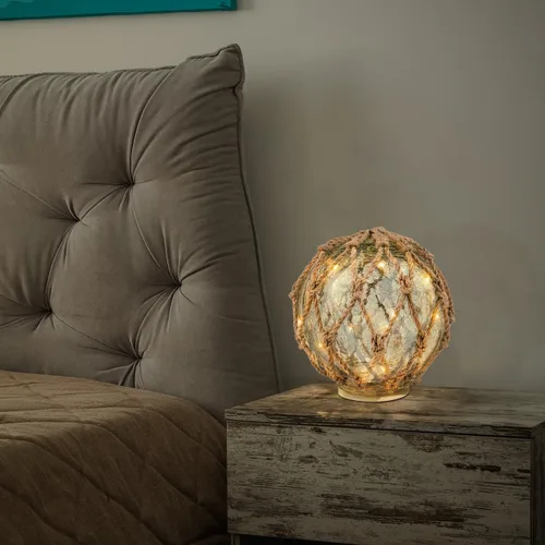 Vista 5 de SAILINGSTORY - Flotador de pesca de cristal, lámpara náutica, decoración costera de playa, bola de vidrio agrietado, luz nocturna de 6 pulgadas