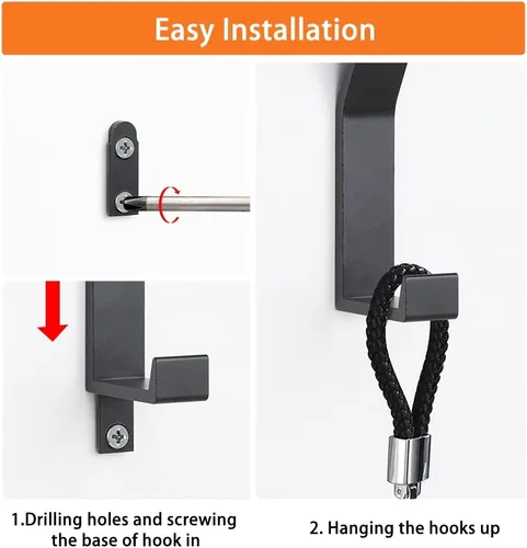 Vista 5 de Ganchos para Perchero Montados en la Pared, Negro, 2 Paquetes, Ganchos de Cuerda para Toallas de Baño para Cocina, Puerta, Gabinete, Baño