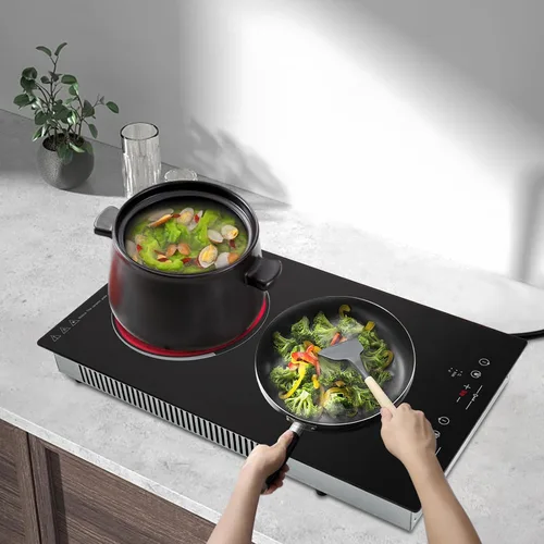 Vista 4 de Estufa eléctrica de 2 quemadores - Placa de cocina portátil de 20 pulgadas con pantalla LED, bloqueo de seguridad para niños y temporizador, cocina
