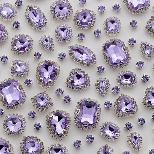 Vista 15 de TANOSII 100 diamantes de imitación para coser con formas mixtas, gemas de cristal para coser en gemas de cristal, parte trasera plana con garra Ab