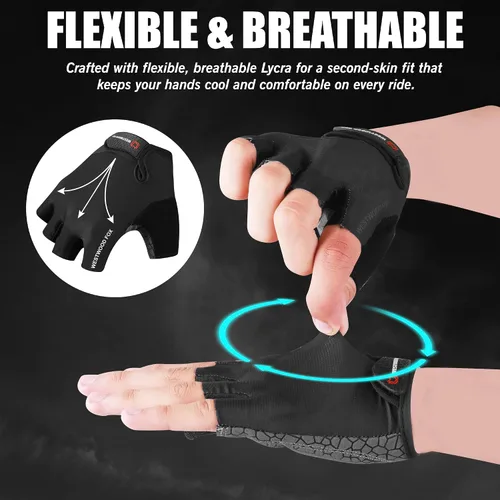 Vista 7 de WESTWOOD FOX Guantes de ciclismo de medio dedo, unisex, acolchados, para la palma de la mano, guantes de ciclismo de MTB para hombres y mujeres