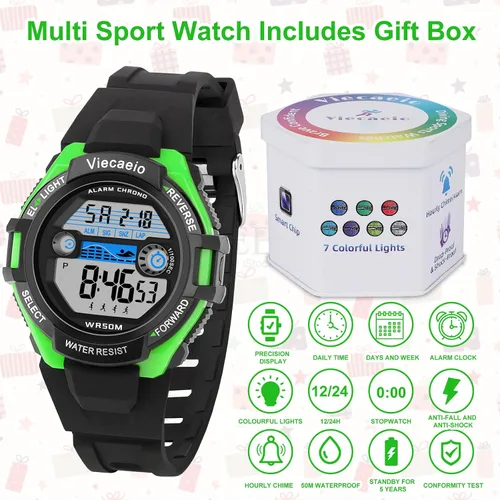 Vista 4 de Kids Digital Watch for Boys Girls, Waterproof LED Colorful Lights Sports Watch Suitable for 5-17 Years Old Teenagers (with Gift Box)