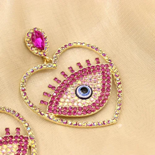 Vista 5 de Enrwin Aretes colgantes de cristal austriaco con forma de corazón y ojos abstractos para mujeres y niñas