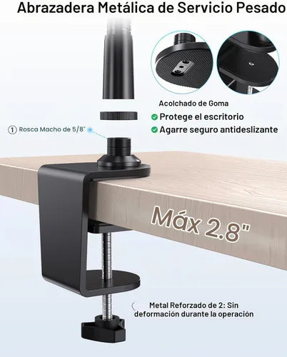 Vista 5 de Soporte de micrófono de cuello de cisne de 19" para escritorio, brazo