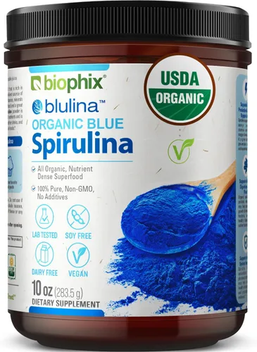 Vista 10 de biophix Blue Spirulina en polvo orgánico Blulina 2 onzas – Algas espirulina orgánica en polvo 56 porciones – Suplemento superalimenticio – Pigmento