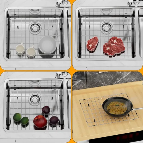 Vista 6 de Protectores de fregadero, Rejilla inferior del fregadero de la cocina Acero inoxidable, Rejilla de fregadero Agujero de drenaje trasero