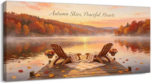 Vista 17 de TIMUBA Lienzo decorativo de pared de otoño de lago, citas de otoño Decoración de pared de otoño-01