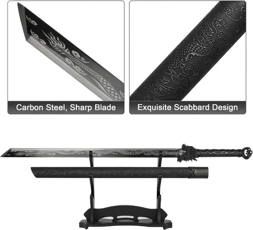 Vista 6 de Espada Katana japonesa hecha a mano, espada samurái de acero al carbono sin afilar con vaina, espada de espiga completa para colección, exhibición