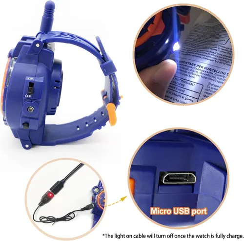 Vista 4 de Walkie Talkie recargable para niños, radio bidireccional Walky Talky con linterna, juego para exteriores, interfono, juguete y regalos para niños