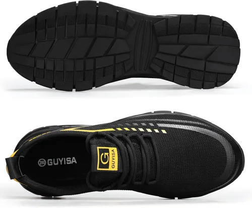 Vista 9 de GLANOUDUN Zapatos con punta de acero para hombre, zapatos de trabajo para hombres, zapatos de seguridad ligeros y cómodos, puntera de acero, zapatos