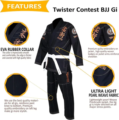Vista 2 de Twister Concurso brasileño Jiu Jitsu Gi Uniforme de Jiu Jitsu BJJ Gi Tela ligera preencogida Viene con cinturón gratis