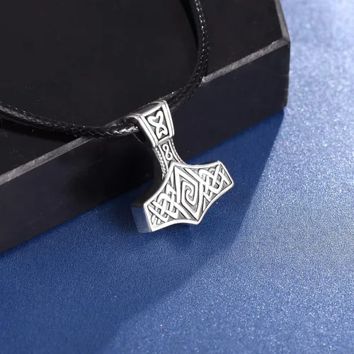 Vista 2 de Thors Hammer - Collar de urna Mjolnir para hombres y mujeres joyería vikinga nórdica para recuerdo de cenizas de cremación conmemorativa Metal