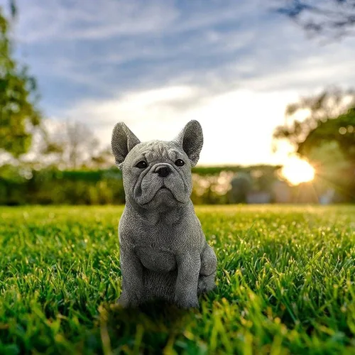 Vista 6 de Yosoo Estatua de perro, estatua de bulldog francés, escultura de animales de jardín para decoración de jardín, césped al aire libre, gnomo, patio