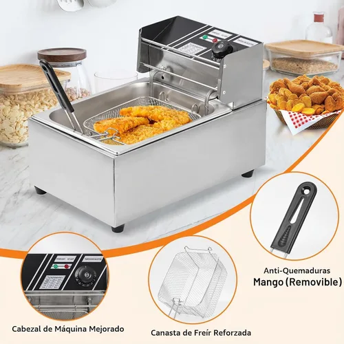 Vista 6 de Freidora eléctrica – Freidora eléctrica de gran capacidad de 6 litros con cesta desmontable, control de temperatura ajustable, freidora comercial