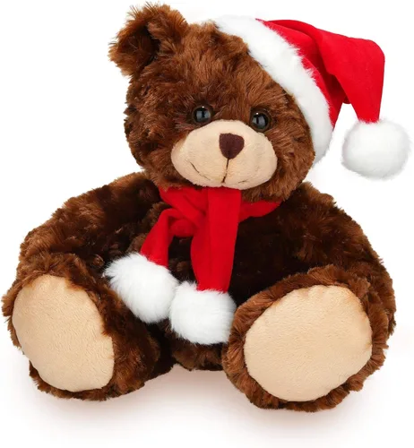 Vista 4 de Plushland Adorable oso de peluche de Papá Noel suave y peludo, juguetes de peluche para vacaciones, accesorios de Navidad, un regalo perfecto