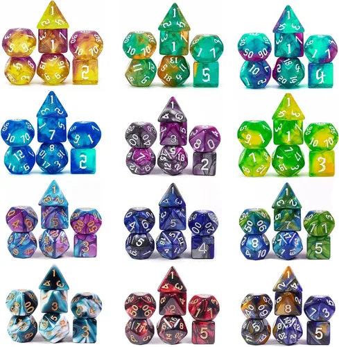 Vista 2 de Juegos de dados DND, 175 dados poliédricos D&D con 4 bolsas de cuero 25sets/175pcs