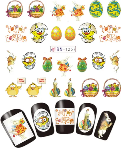 Vista 4 de 12 Hojas de Calcomanías para Uñas con Animales, Diseño de Conejos, Pollos y Patos, Calcomanías de Transferencia de Agua, Pegatinas de Arte