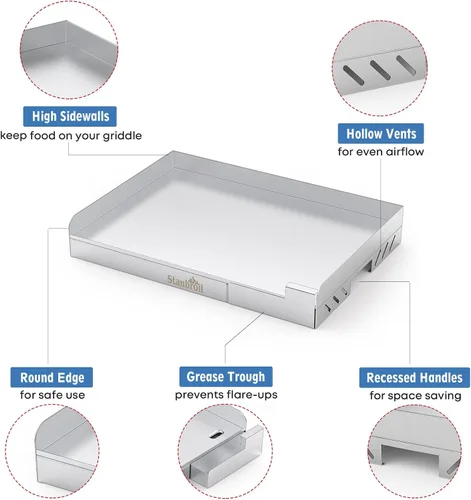 Vista 6 de Stanbroil Plancha Universal de Acero Inoxidable con Refuerzo Cruzado de Calor Uniforme para Parrillas BBQ de Carbón/Gas, Camping, Tailgating