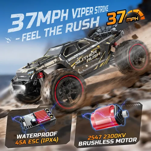 Vista 3 de DEERC 209E 1:10 Camión de control remoto rápido sin escobillas RC para adultos y niños, velocidad alta de más de 37 mph, 4WD todo terreno con 2