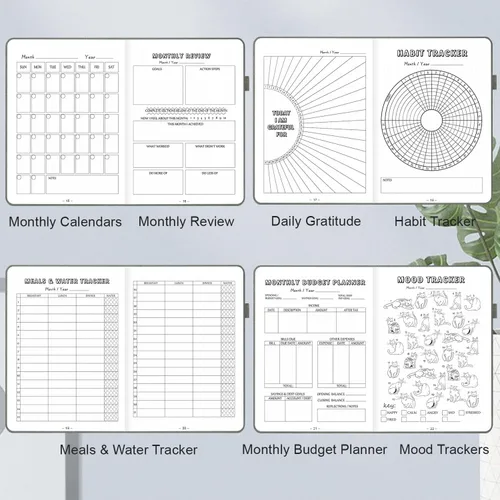 Vista 5 de Cuaderno de Diario Punteado Prefabricado con Plantillas de Viñetas, Diario de Puntillado en Rejilla de Puntos Prefabricado con Planificador Semanal