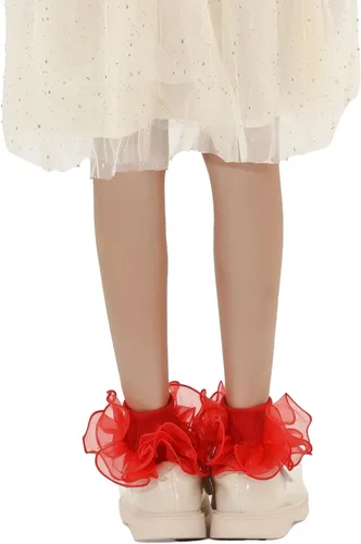 Vista 5 de Dicry Calcetines de doble encaje con volantes grandes para bebés y niños pequeños