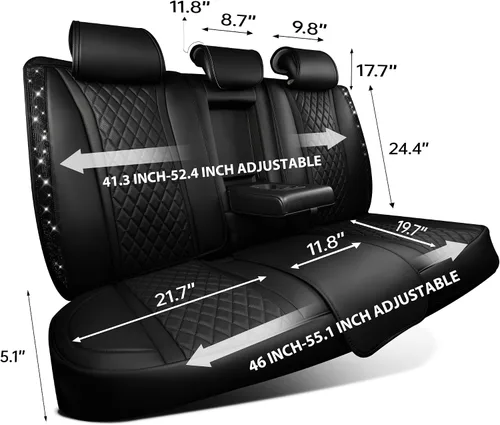 Vista 5 de Car Pass Funda de asiento trasero, brillantes, acolchadas, cuero napa, impermeable, transpirable, protector de ajuste universal para automóvil