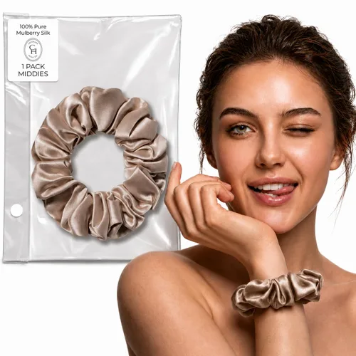 Vista 13 de SUNDAYSILKS™ - Lujosos coleteros de seda de morera para mujeres y niñas Coleteros antideslizantes y sedosos para el cabello natural, rizado, fino