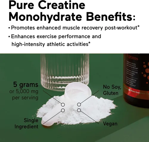 Vista 3 de SMARTERNUTRITION Monohidrato de creatina en polvo, 5000 mg (0.18 oz) por porción, polvo de creatina para mujeres y hombres, sin sabor, apoyo previo