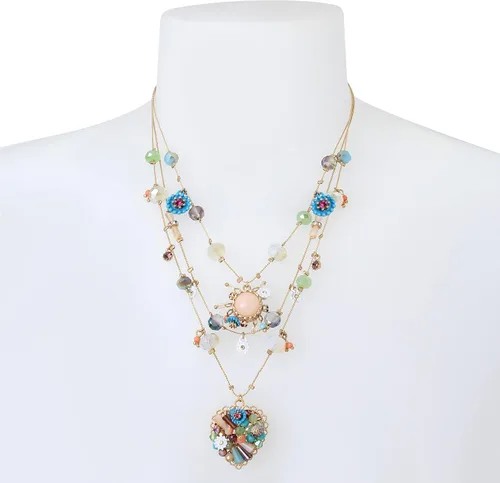 Vista 2 de Betsey Johnson Collar de ilusión de corazón de flores mixtas tejidas Metal Plástico Vidrio