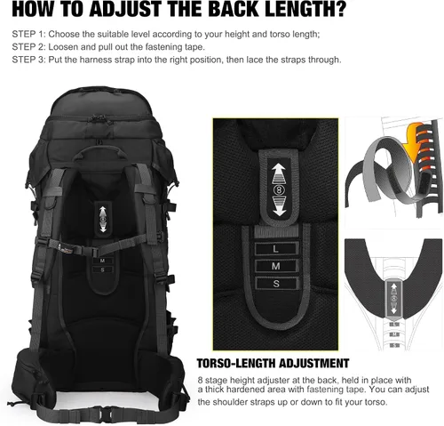 Vista 5 de Mardingtop Mochila de senderismo con marco interno de 90L Negro