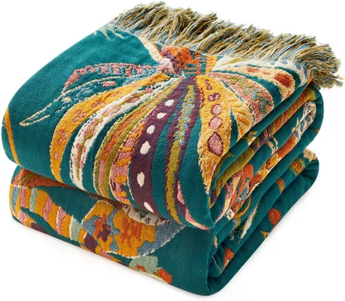 Vista 15 de Manta Bohemia – Manta suave 100% algodón para cama, 60"x80", reversible, transpirable, ligera, para otoño, todas las estaciones, decoración de casa